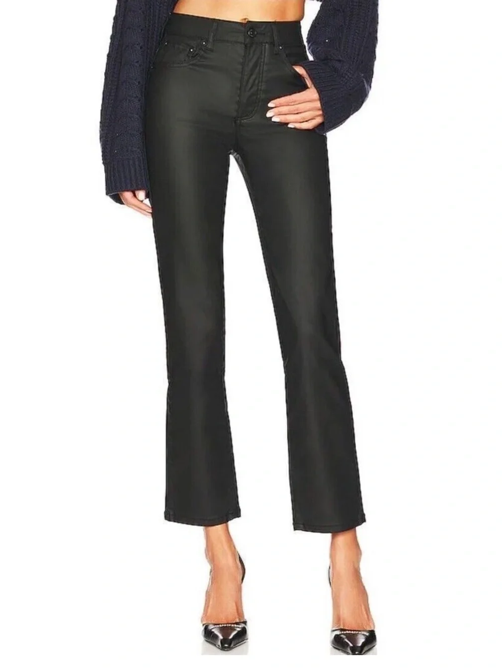 Free People Pacifica Coated Straight Leg Pants Coated Black Size 31 We The Free